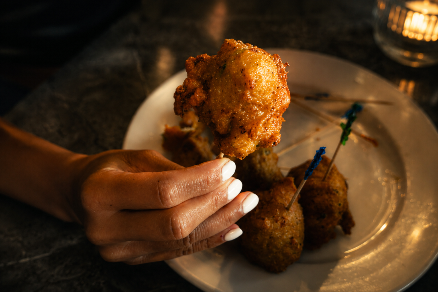 Conch fritters, hot from the fryer