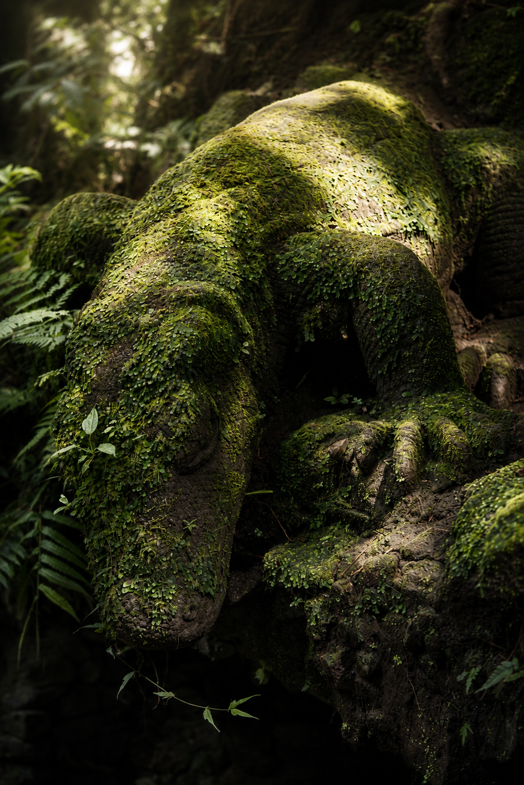 Mossy temple stone