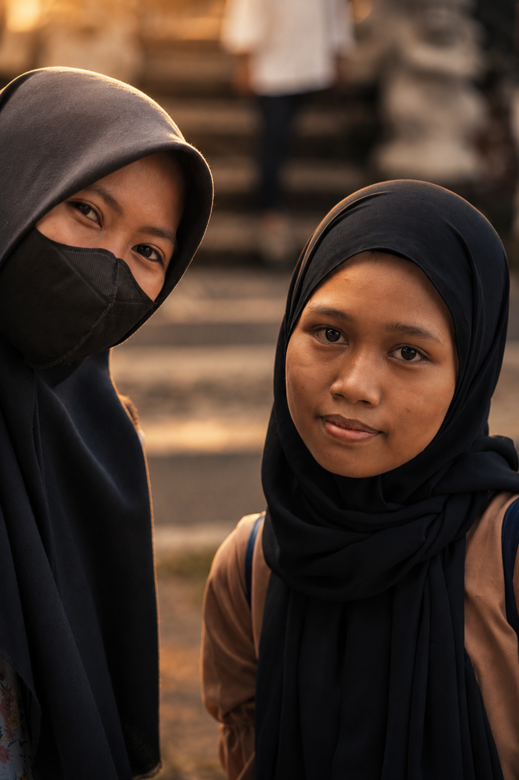 Young visitors at a temple courtyard