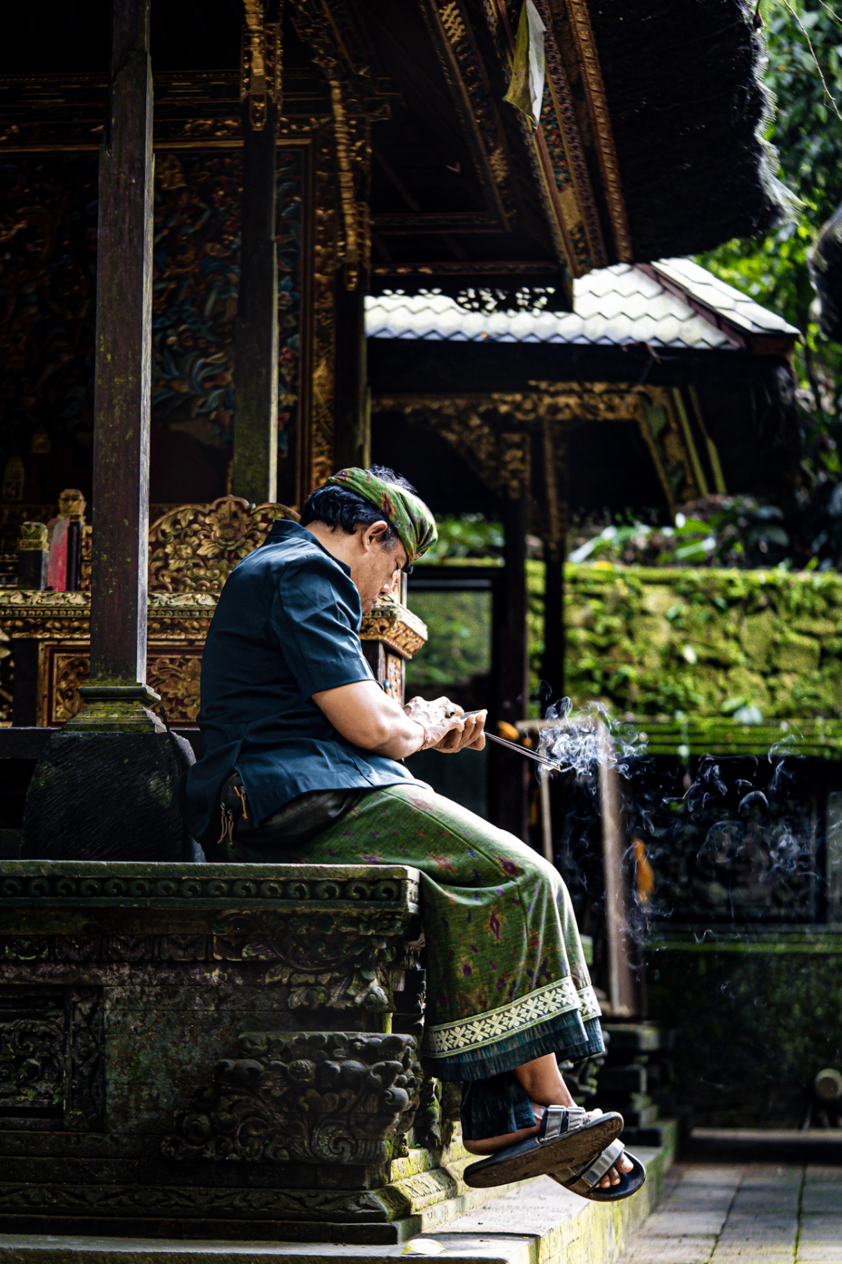 Temple priest with incense