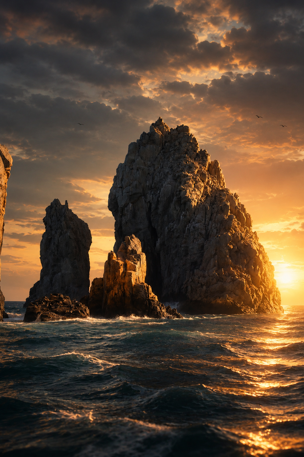Last light over the sea stacks
