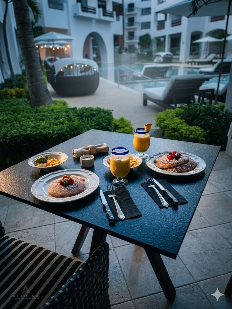Poolside breakfast